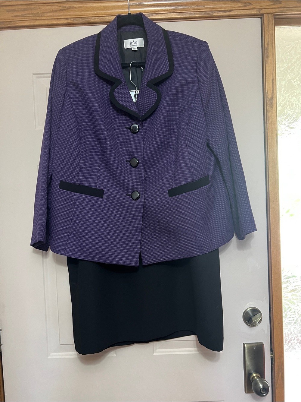 Le Suit Purple Jacket with Black Trim and Skirt